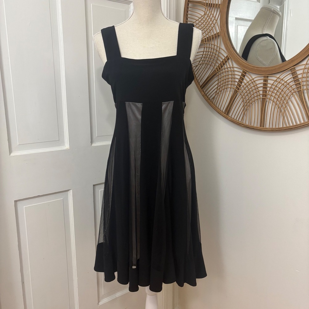 R&M Richards Y2K Sheer Panel Cocktail Dress M Glitter Mesh Whimsigoth Party Glam
